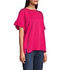 Color:Bright Pink - Image 3 - Round Neck Ruffled Butterfly Sleeve Top
