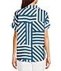 Color:Chambray - Image 2 - Textured Crinkle Abstract Striped Print Collared Short Sleeve Button-Front Camp Shirt