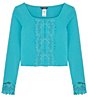 Color:Aqua - Image 1 - Big Girls 7-16 Long-Sleeve Knit Lace Top