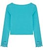 Color:Aqua - Image 2 - Big Girls 7-16 Long-Sleeve Knit Lace Top