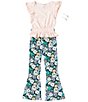 Color:Blush - Image 1 - Big Girls 7-16 Flutter-Sleeve Smocked Top & Printed Flared Leg Pants