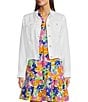Color:White - Image 1 - Linen Point Collar Long Sleeve Button Front Jacket