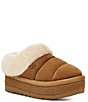 Color:Chestnut - Image 1 - Tazzlita Suede Fur Collar Platform Clog Slippers