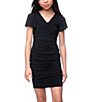 Color:Black - Image 1 - Big Girls 7-16 Flutter Sleeve Ruched Fitted Dress