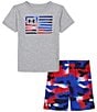 Color:Mod Grey Heather/Freedom Flag Camouflage/White - Image 1 - Baby Boys 12-24 Months Short Sleeve Camo Freedom Flag Jersey T-Shirt & Camouflage Printed Speed Tech Shorts Set
