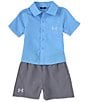 Color:Carolina Blue/Titan Gray/Mod Gray - Image 1 - Baby Boys 12-24 Months Short Sleeve Patch-Pocket Woven Shirt & Woven Shorts Set