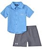 Color:Carolina Blue/Titan Gray/Mod Gray - Image 2 - Baby Boys 12-24 Months Short Sleeve Patch-Pocket Woven Shirt & Woven Shorts Set