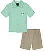 Color:Aqua Foam/Khaki Base/Steel - Image 1 - Baby Boys 12-24 Months Short Sleeve Patch-Pocket Woven Shirt & Woven Shorts Set