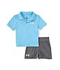Color:Sky Blue - Image 1 - Baby Boys 12-24 Months Short Sleeve Polo Tee & Shorts Set