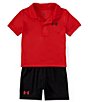 Color:Red - Image 1 - Baby Boys 12-24 Months Short Sleeve Polo Tee & Shorts Set
