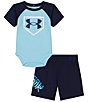 Color:Midnight Navy - Image 1 - Baby Boys Newborn-12 Months Short Sleeve UA Homeplate Bodysuit and Shorts Set