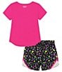 Color:Rebel Pink/Black Cut Out Camouflage - Image 2 - Baby Girls 12-24 Short Sleeve I Run This Show T-Shirt & Printed Woven Shorts Set