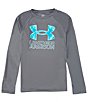 Color:Pitch Gray/Neo Turquoise - Image 1 - Big Boys 8-20 Long Sleeve Tech Hybrid Fill T-Shirt