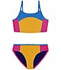 Color:Rebel Pink/Nova Orange/Viral Blue/Cobalt Legacy - Image 1 - Big Girls 7-16 Colorblock Bikini Top & Matching Hipster Bottom Two-Piece Swimsuit