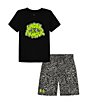 Color:Black - Image 1 - Little Boys 2T-7 Short Sleeve Graphic T-Shirt And Checker Shorts Set