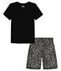 Color:Black - Image 2 - Little Boys 2T-7 Short Sleeve Graphic T-Shirt And Checker Shorts Set