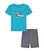 Color:Radial Turquoise - Image 1 - Little Boys 2T-7 Short Sleeve Canoe Americana T-Shirt & Shorts Set