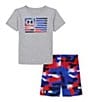 Color:Mod Gray - Image 1 - Little Boys 2T-7 Short Sleeve Freedom Flag Camo T-Shirt & Shorts Set