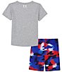 Color:Mod Gray - Image 2 - Little Boys 2T-7 Short Sleeve Freedom Flag Camo T-Shirt & Shorts Set