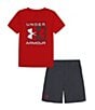 Color:Red - Image 1 - Little Boys 2T-7 Short Sleeve Mesh T-Shirt & Shorts Set