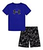 Color:Team Royal - Image 1 - Little Boys 2T-7 Short Sleeve Printed Camo T-Shirt & Shorts Set