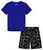 Color:Team Royal - Image 2 - Little Boys 2T-7 Short Sleeve Printed Camo T-Shirt & Shorts Set
