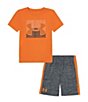 Color:Atomic - Image 1 - Little Boys 2T-7 Short Sleeve Tri-Logo T-Shirt & Side Panel Shorts Set