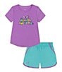 Color:Provence Purple/Radial Turquoise/Provence Purple - Image 1 - Little Girls 2T-6X Short Sleeve Always Awesome T-Shirt & Short Set