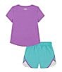 Color:Provence Purple/Radial Turquoise/Provence Purple - Image 2 - Little Girls 2T-6X Short Sleeve Always Awesome T-Shirt & Short Set