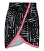 Color:Fluo Pink/Black Grunge Tracks/White/Fluo Pink - Image 3 - Little Girls 2T-6X Short Sleeve Big Icon Logo Detail T-Shirt & Printed Shorts Set