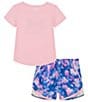 Color:Pink/Pink Hazy Bloom/White/Pink Edge/Reflective - Image 2 - Little Girls 2T-6X Short Sleeve Big Icon Logo Tee & Printed Shorts Set