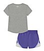 Color:Mod Gray Heather/Starlight/Celeste/White - Image 2 - Little Girls 2T-6X Short Sleeve Daisy Field T-Shirt & Solid Shorts Set