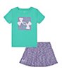 Color:Radial Turquoise/Purple Ace Twist/Radial Turquoise - Image 1 - Little Girls 2T-6X Short Sleeve Logo Lock T-Shirt & Color-Twist Skort Set