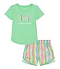 Color:Matrix Green/White Scallop Matrix Green/White - Image 1 - Little Girls 2T-6X Short Sleeve Logo T-Shirt & Printed Shorts Set