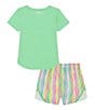 Color:Matrix Green/White Scallop Matrix Green/White - Image 2 - Little Girls 2T-6X Short Sleeve Logo T-Shirt & Printed Shorts Set