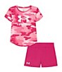 Color:Astro Pink - Image 1 - Little Girls 2T-6X Short Sleeve UA Freedom Camo Printed Top & Shorts Set
