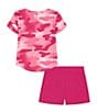 Color:Astro Pink - Image 2 - Little Girls 2T-6X Short Sleeve UA Freedom Camo Printed Top & Shorts Set