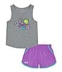 Color:Mod Grey Heather/Provence Purple/White - Image 1 - Little Girls 2T-6X Sleeveless Peace Sign Tank Top & Solid Shorts Set