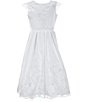 Color:White - Image 1 - Big Girls 7-14 Round Neck Cap Sleeve Beaded Lace Embroidery Pleated High-Low Satin Dress