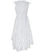 Color:White - Image 2 - Big Girls 7-14 Round Neck Cap Sleeve Beaded Lace Embroidery Pleated High-Low Satin Dress