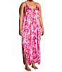 Color:Hot Pink Floral - Image 3 - Plus Size Floral Print Woven Satin Sleeveless V-Neck Maxi Chemise