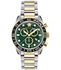 Color:Two Tone - Image 1 - Men's Greca Dome Quartz Chronograph Two Tone Stainless Steel Green Watch
