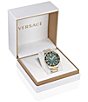 Color:Two Tone - Image 4 - Men's Greca Dome Quartz Chronograph Two Tone Stainless Steel Green Watch