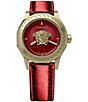 Color:IP Yellow Gold - Image 1 - Women's Medusa Deco Quartz Analog Red Leather Strap Watch