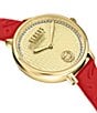 Color:Red - Image 2 - Versus By Versace Women's La Villette Crystal Analog Red Leather Watch