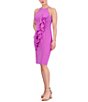 Color:Violet - Image 3 - Crepe Halter Neck Sleeveless Ruffle Front Side Slit Sheath Dress