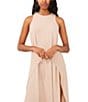 Color:Taupe - Image 4 - Crew Neck Sleeveless Tie Front Maxi Dress