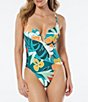 Color:Multi - Image 1 - Floral Print V-Wire Adjustable Strap One Piece Swimsuit
