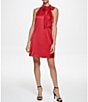 Color:Red - Image 1 - Halter Neck Sleeveless Satin Bow Dress