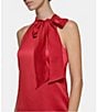 Color:Red - Image 3 - Halter Neck Sleeveless Satin Bow Dress